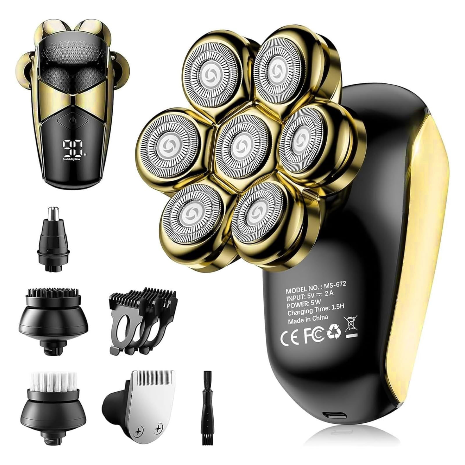 SHPAVVER Head Shavers for Bald Men: 5-in-1 Upgraded Electric Razor - IPX7 Waterproof Shaving Grooming Kit for Balder - Turbo Speed & Precision Blades (Glossy Gold)