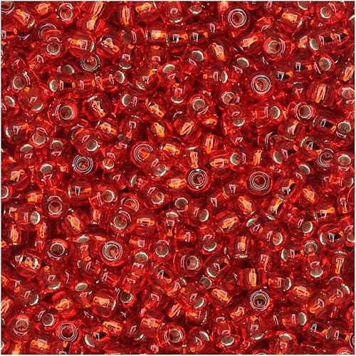 Miniatura 1 de Cuentas de cristal redondas japonesas de Miyuki con forro plateado rojo 110 Tubo de aproximadamente 0.85 oz de 5 pulgadas