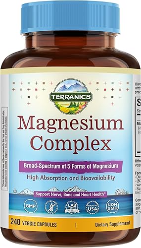 Terranics Suplemento complejo de magnesio 5 en 1 500 mg 5 formas de alta absorción citrato de magnesio malato aspartato gluconato para dormir salud