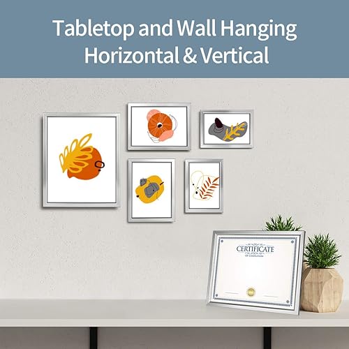 Miniatura 4 de Marcos de fotos de 8 x 10 pulgadas, marcos de fotos plateados para pared o mesa, marco de diseño simple con acabado brillante, perfecto para