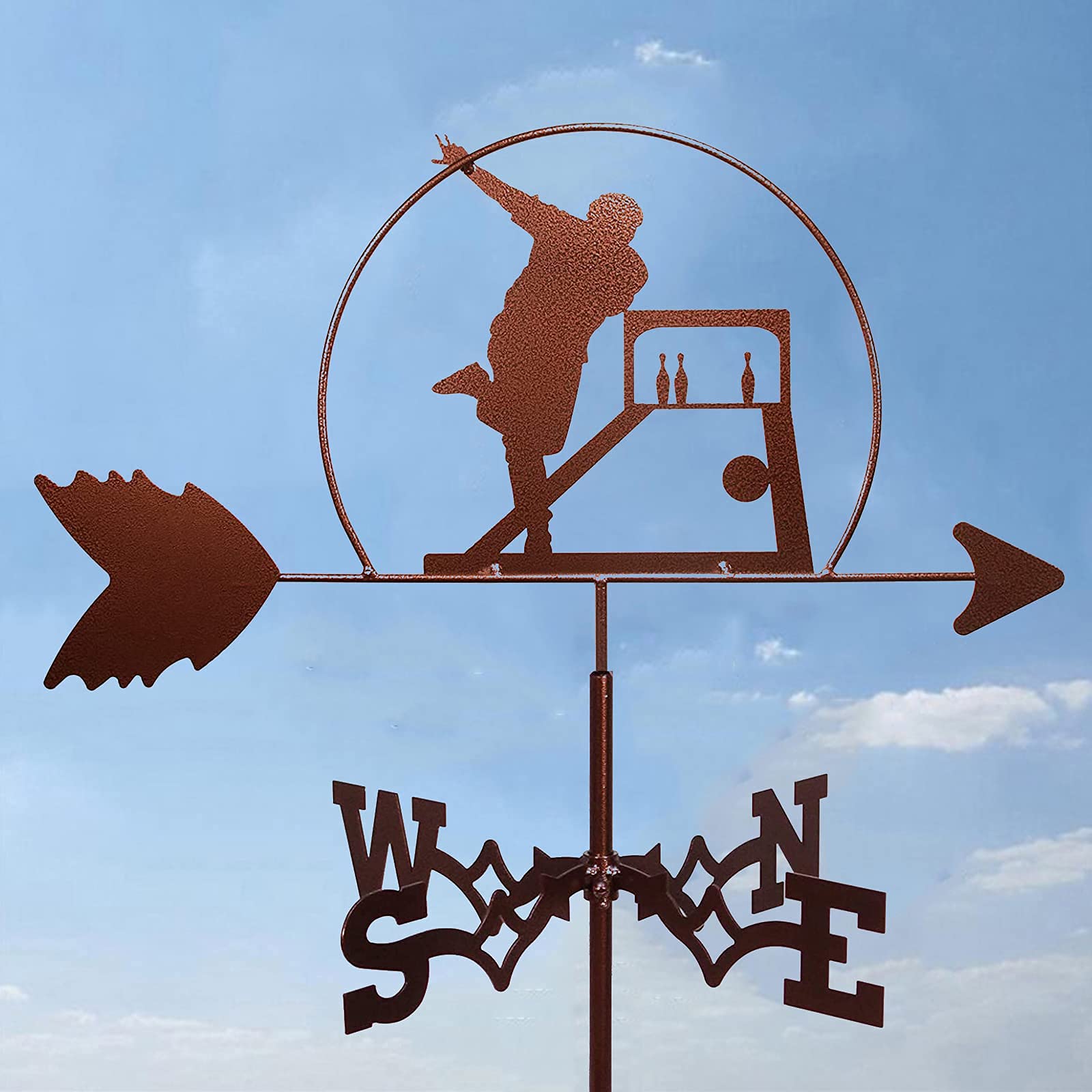 Weather Vane Durable Stainless Steel Retro Weathervane Creative Garden Stake Ttainless Steel Weathercock for Garden Decor Roof Professionnel Measuring Tool (Color : Bowling)