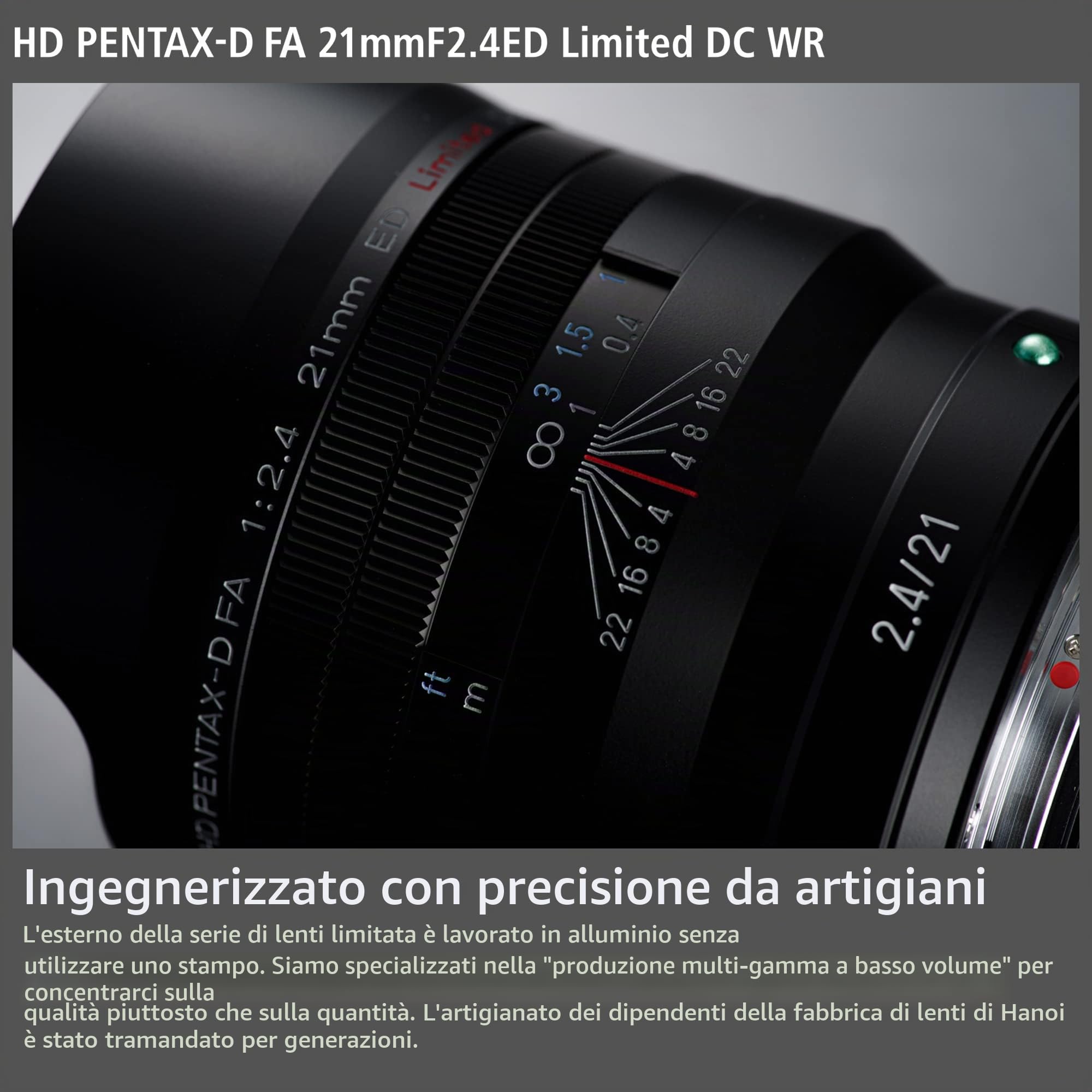 PENTAX HD D FA 21mmF2.4ED Limited DC WR Black grandangolare obiettivo primario, Per l'uso con full frame DSLR lenti limitate, barilotto obiettivo in alluminio lavorato, Nero
