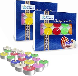 HOME GENIE Tea Lights Candles in Bulk, 100 Pack, 2 to 3 Hour Burn, Smokeless, Dripless & Long Lasting Paraffin Tea Candles,Unscented tealight Candles for Home,Weddings (Multicolor)