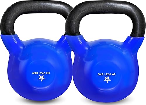 Miniatura 16 de Yes4All Pesa rusa, pesas rusas de hierro fundido con revestimiento de vinilo de 5-100 LB para entrenamiento de fuerza para ejercicios de gimnasio en