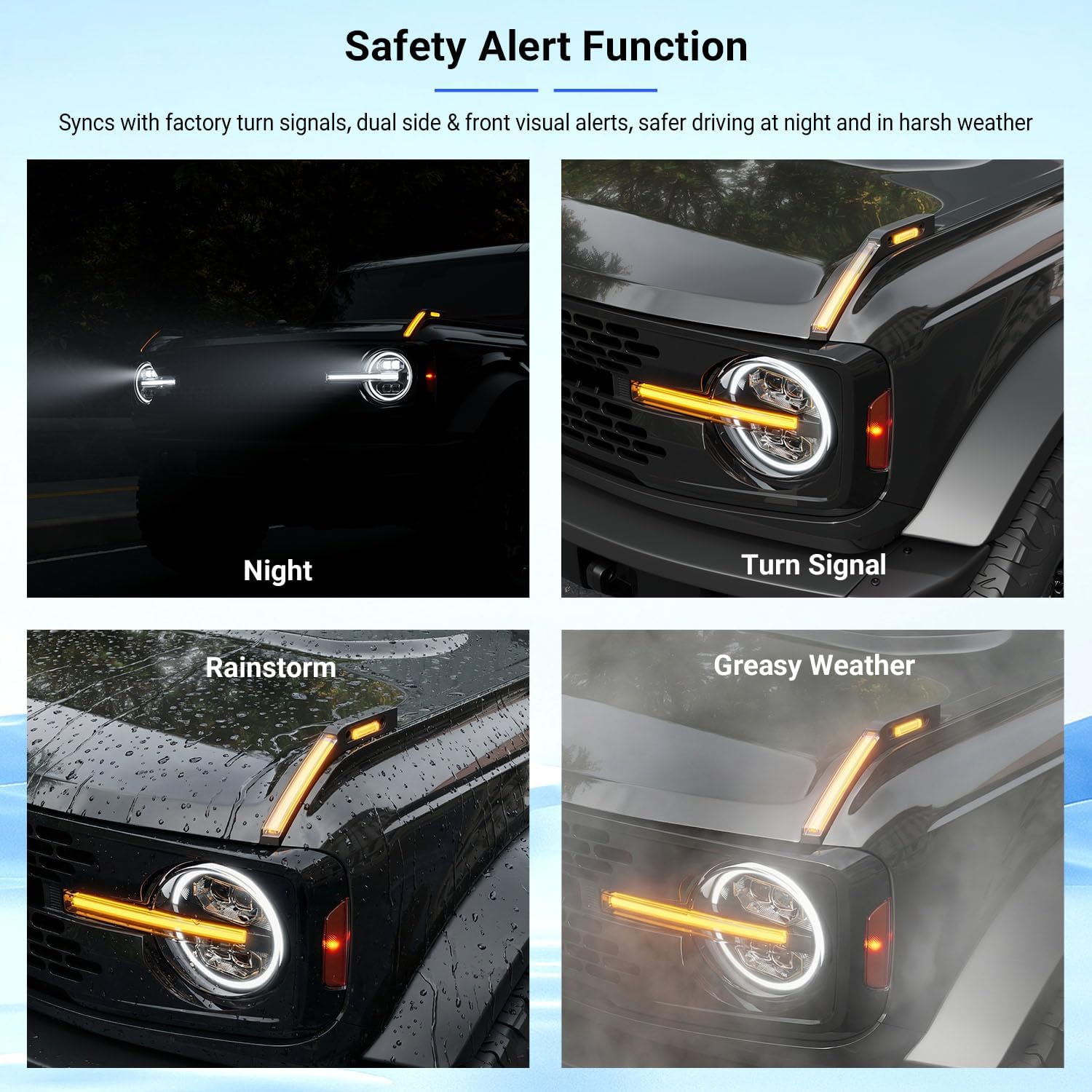 PTYYDS Trail Sight Light Compatible with 2021-2026 Ford Bronco 2/4 Door Hood Lights Turn Signal Side Marker Lighting Replacement for 2021-2026 Ford Bronco Accessories