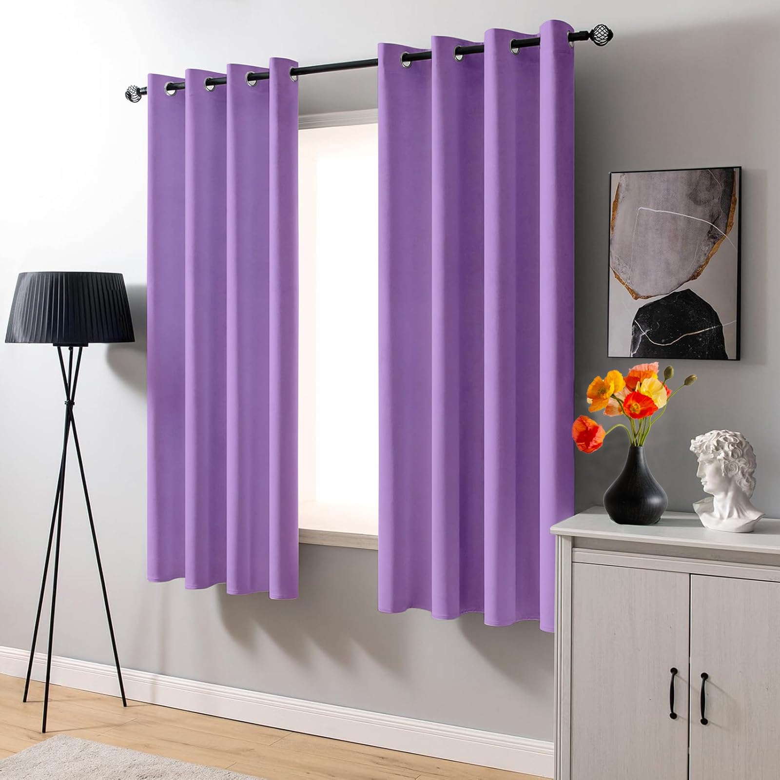 Gardinen Blickdichte Vorhänge 140 x 80 cm Isolierend Kälteschutz Sonnenschutz Verdunklungsvorhänge Hitzeschutz Thermogardine für Jedes Fenster, Lila