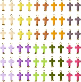Beadthoven 100pcs Acrylic Cross Pendants 10 Colors Jesus Cross Charms Colorful Crucifix Dangle Beads Opaque Plastic Crosses for Jewelry Making Bracelet Necklace Earrings DIY Crafts Supplies