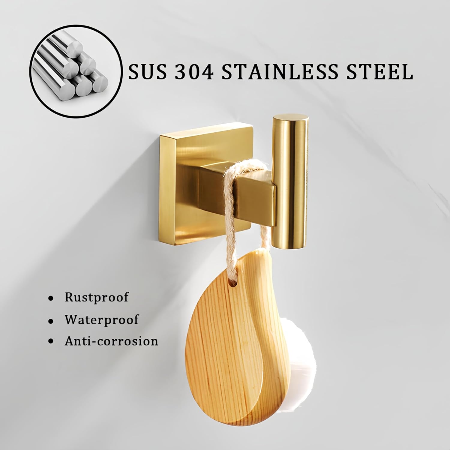 SEIDO 4 Pack Bathroom Towel Hooks, 304 Stainless Steel Wall Mounted Hooks for Towels & Coats, Heavy Duty Bath Towel Holder for Bathroom, Kitchen, Entryway (Brushed Gold, Square Base)
