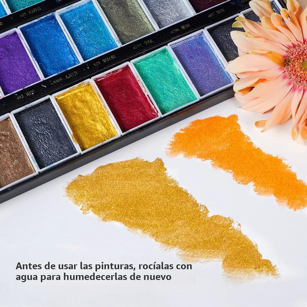 Paul Rubens GUCAI Pintura de Acuarelas Metalizadas, Set de Acuarelas Metálicas en 36 Colores Brillo Pigmento Sólido, para Ilustradores, Artistas, Estudiantes, Adultos, Niños, Profesionales