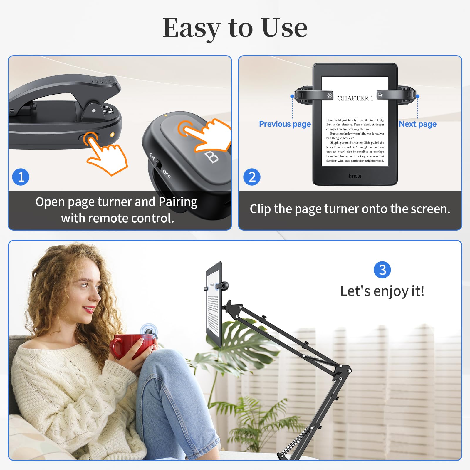 Seitenumkehrer mit Fernbedienung für Kindle Paperwhite, Schwarz