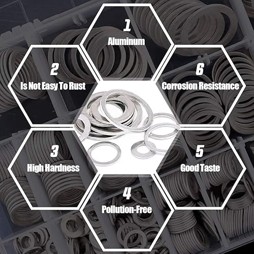 Miniatura 3 de Swpeet Juego surtido de 470 juntas de drenaje de aceite métrico automotriz de aluminio, incluye 18 tamaños diferentes - M6 M8 M10 M12 M14 M16 M18