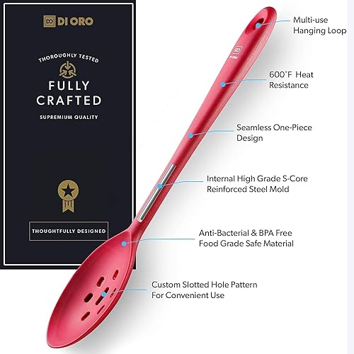 Miniatura 3 de DI ORO - Cuchara ranurada de silicona, cuchara de silicona de alto calor de 600 F para cocinar utensilios de cocina antiadherentes, cuchara de