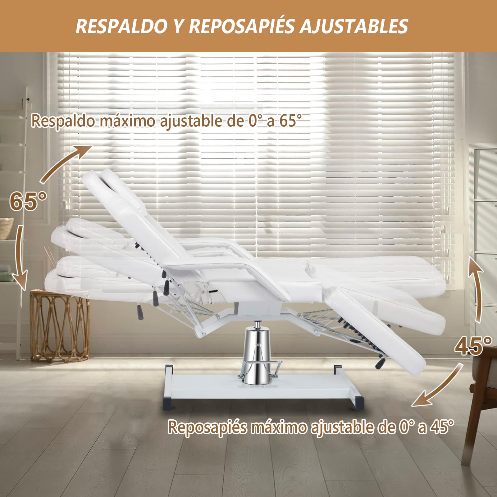 Bonnlo Camilla Masaje Plegable, Camilla Giratoria 360° con Reclinación 65°/Apoyo Pies 45°, Camilla Masaje Profesional Ajustable en Altura (200KG), Cama Rostro/Masaje para Salones SPA (Blanco)