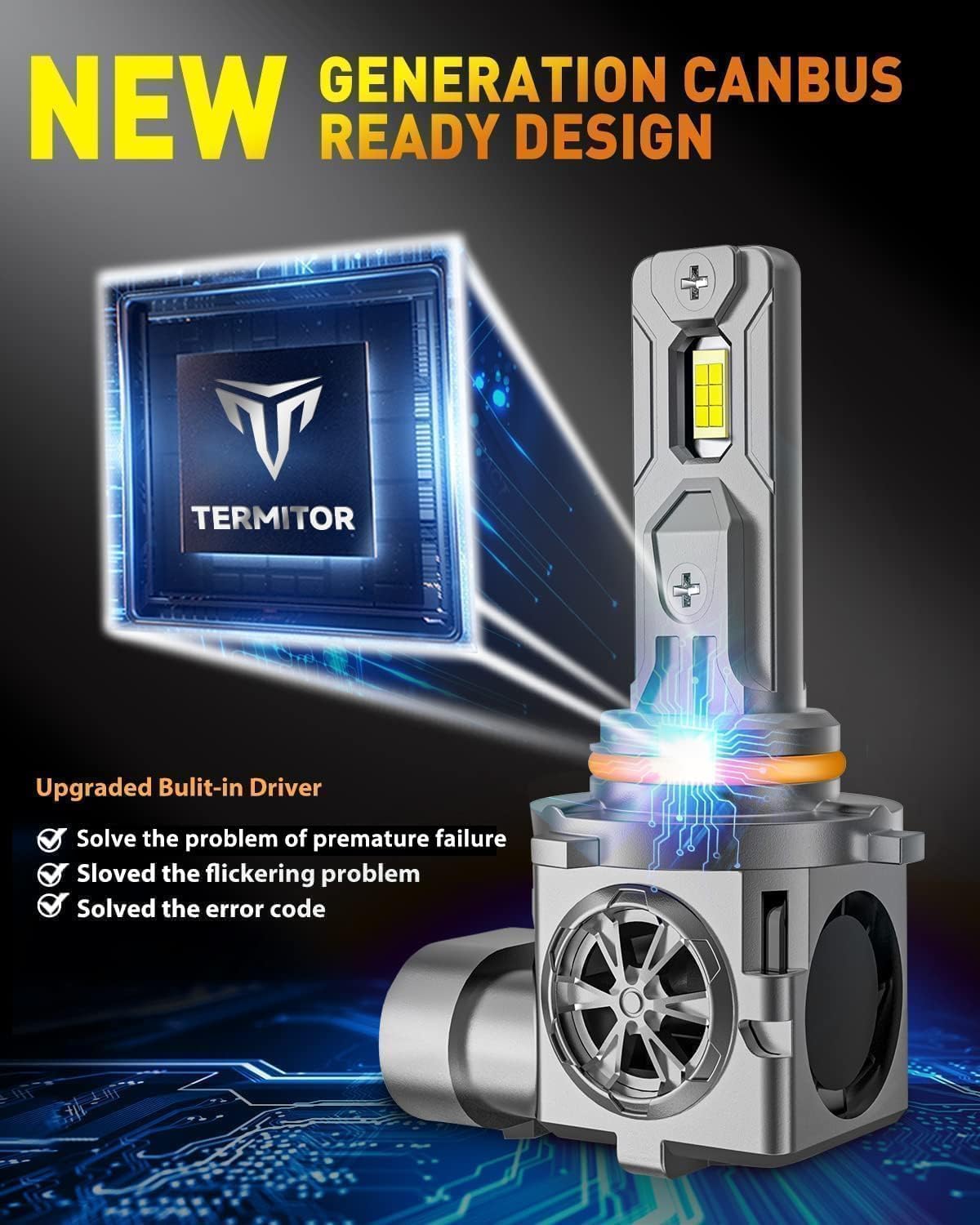 Termitor 9005 9006 Bulbs Combo, 100,000LM 1200% Ultra Bright, True 1:1 Mini Halogen Size, Plug and Play No Adapter, HB3 HB4 Fog Light Conversion Kits, 85000+ Hours Lifespan, Pack of 4