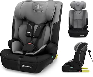 Kinderkraft SAFETY FIX 3 PRO I-SIZE 76-150 cm Seggiolino Auto 9-36 kg isofix, Alzatina auto bimbi, Poggiatesta regolazione, Cinture di sicurezza, extra TOP TETHER, Facile da pulire, Grigio