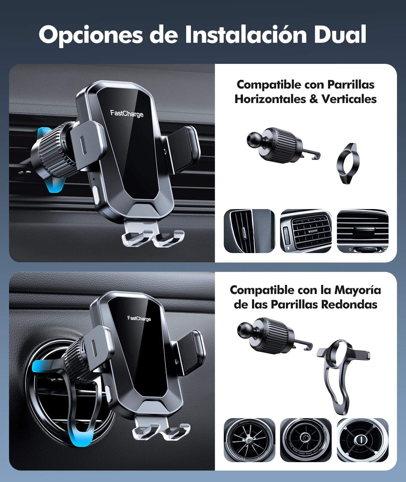 EOIWUY 15W Cargador Inalámbrico Coche, [Sujeción Automática] 360° Rotación Soporte Movil Coche Cargador Inalambrico Carga Rápida para Rejilla Compatible con iPhone 17/16/15/14/13, Galaxy S25/S24, etc