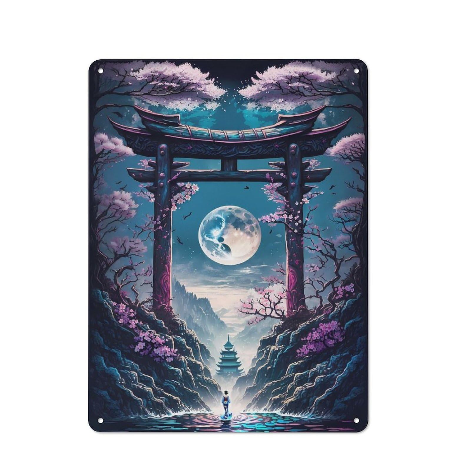 Junmoney Geisha Moonlight Rustic Metal Wall Decor 40X30cm, Rustic Metal Sign For Farmhouse Kitchen, Pantry Or Dining Area