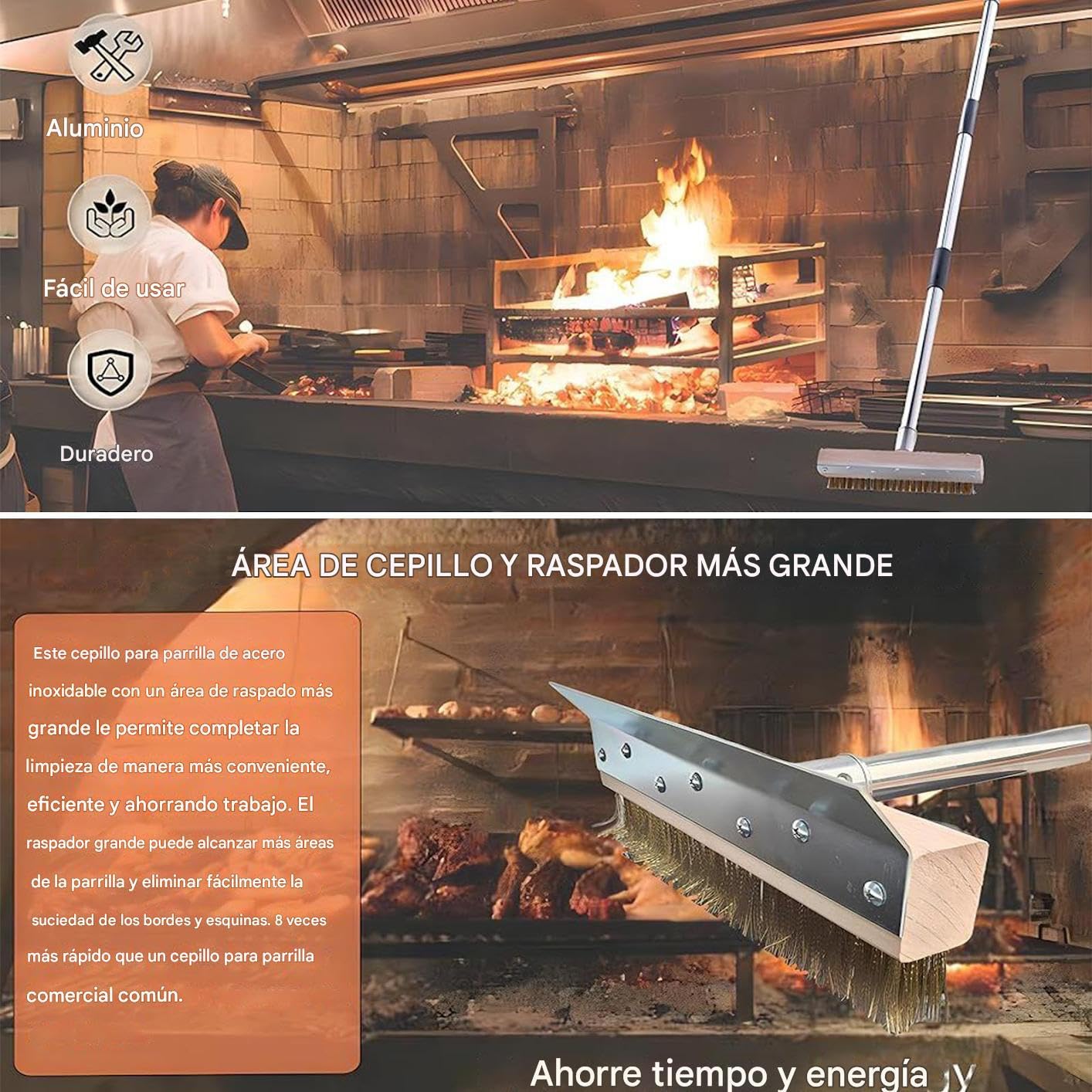 Pizzabürste für den Ofen | Grillbürste aus Aluminium mit langem Griff, Haushaltsreinigung