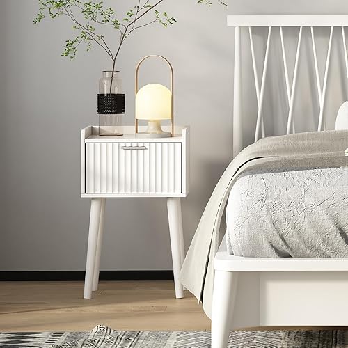 Miniatura 16 de LAATOOREE Mesita de noche, juego de 2 unidades, mesa auxiliar pequeña con puerta de ratán, estilo bohemio para dormitorio, sala de estar, color