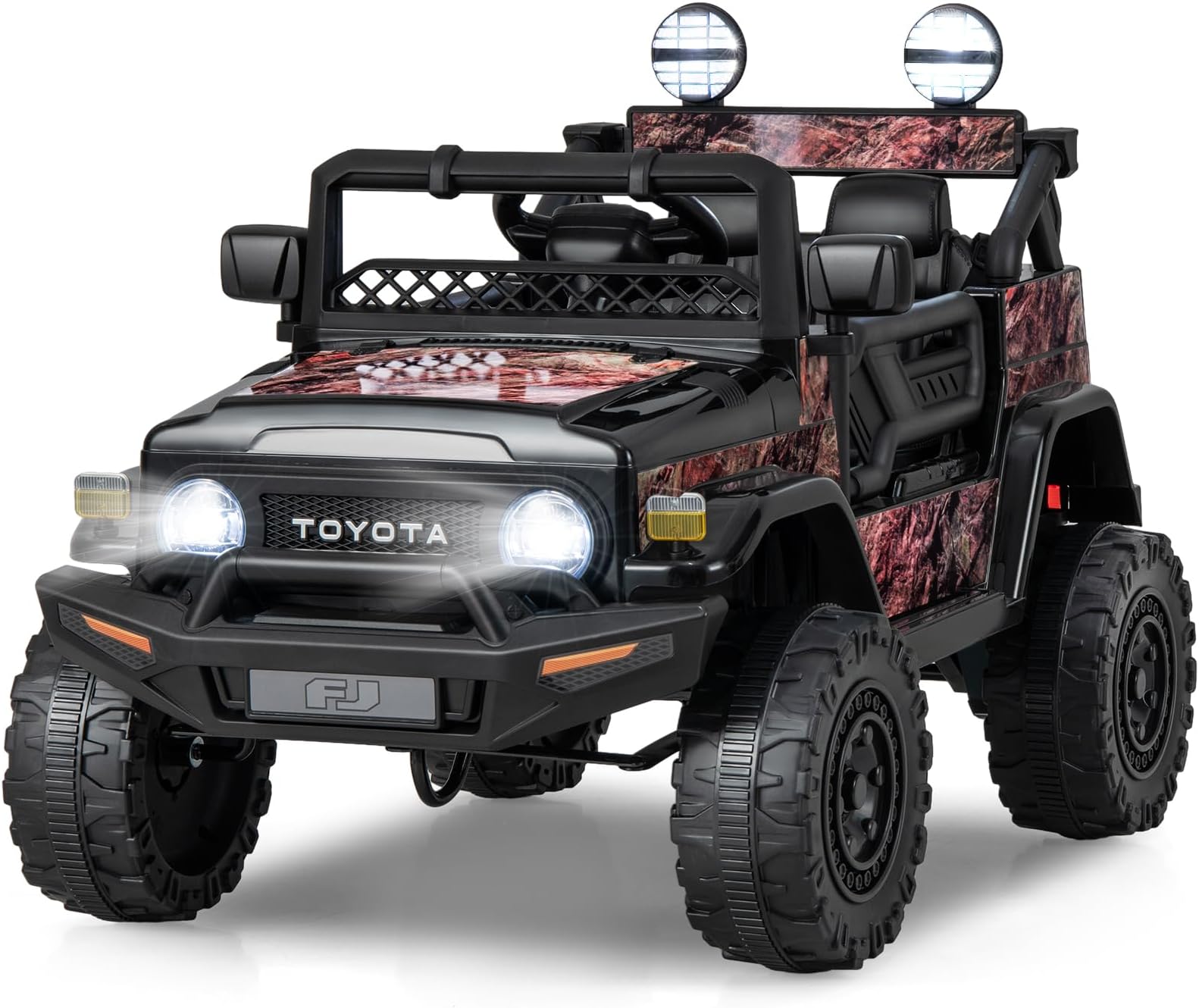COSTWAY Kids Electric Ride On Car, 12V Licensed Toyota FJ Off Road Truck with Remote Control, Shock Suspension, LED Lights, Music, Battery Powered Vehicle Toy for 37-96 Months Old (Black)