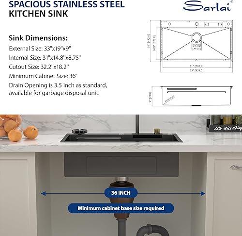 Miniatura 154 de Sarlai Fregadero de barra de 21 gotas de acero inoxidable - Fregadero de cocina de 21 x 20 pulgadas, estación de trabajo de montaje superior, acero