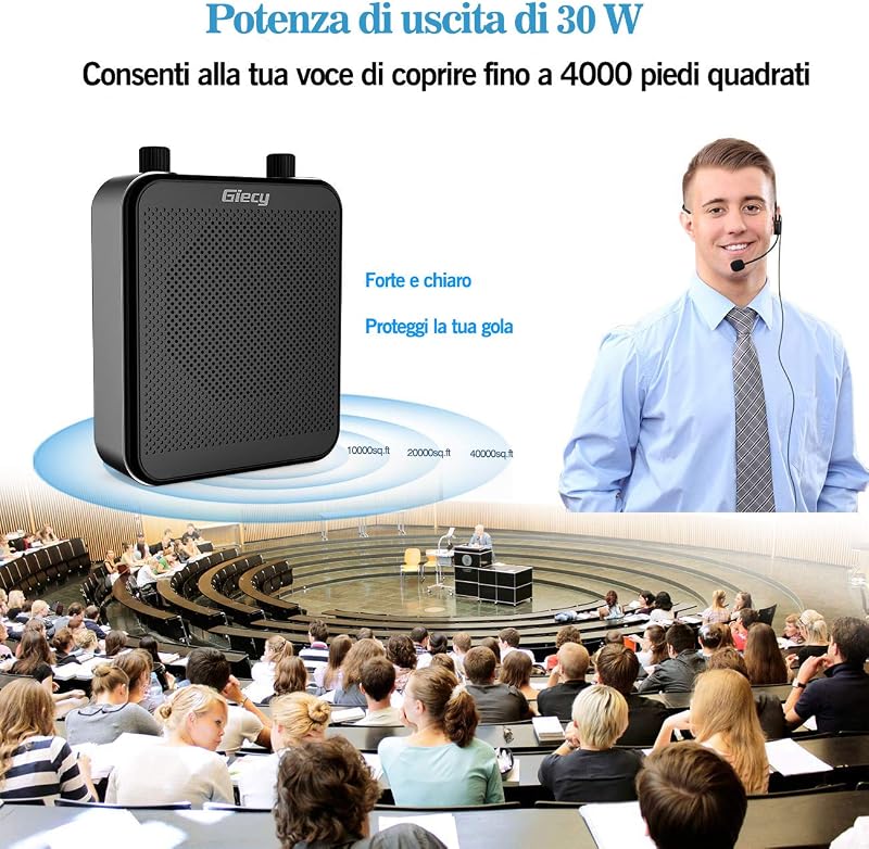 Giecy Hordozható Hangosító Mikrofonnal - 30W 2800mAh Akkumulátor - Bluetooth Hangszóró Tanároknak, Edzőknek, Előadóknak - 1000m² Lefedettség