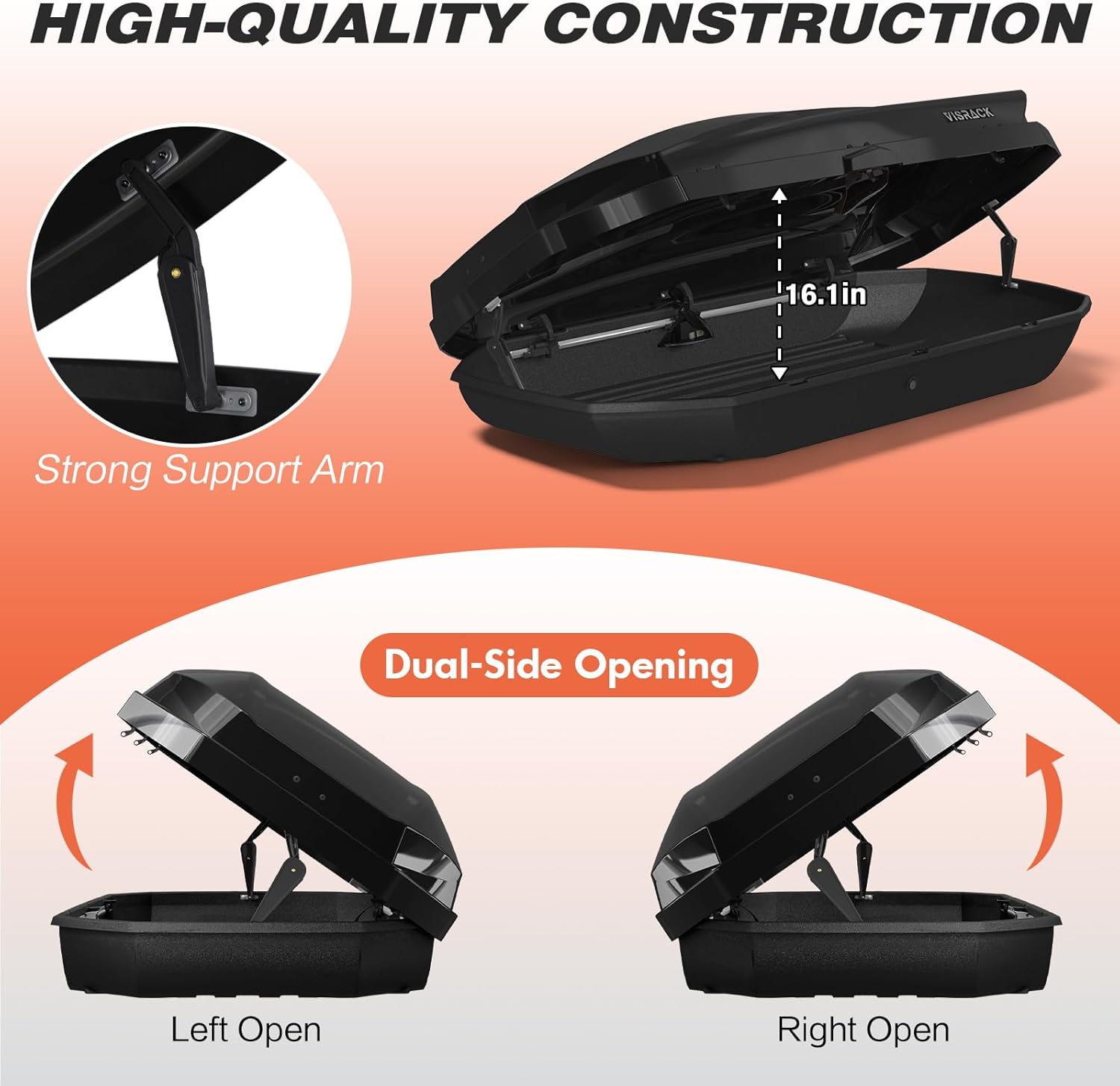 70 Inch Black Rooftop Cargo Box Carrier, Large 21 Cubic Feet Car Top Mount Travel Luggage Storage, Dual Side Opening, Heavy Duty Waterproof Rooftop Storage Box with Security Keys, 150lbs Capacity