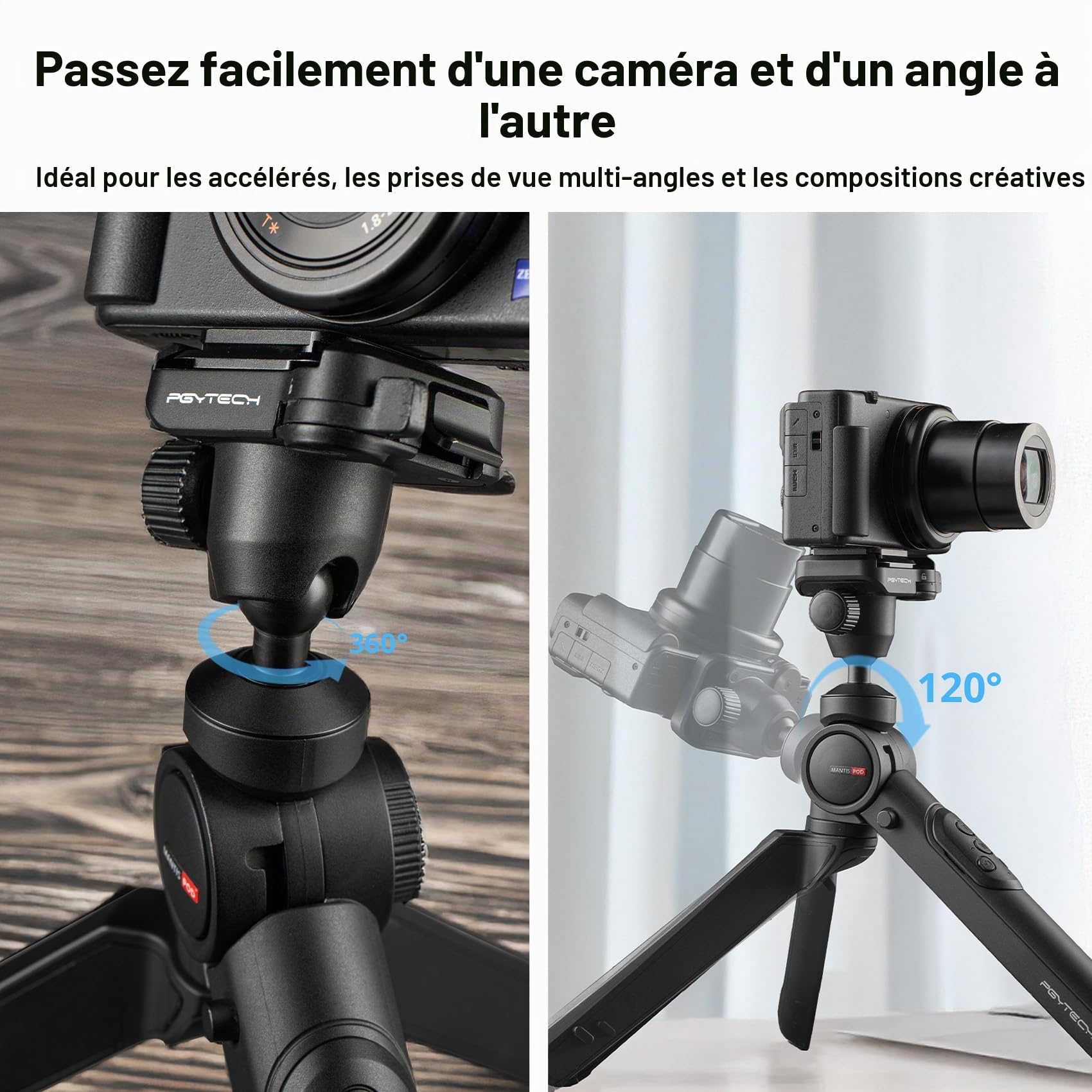 PGYTECH MANTISPOD 2.0 Mini Caméra trépied avec télécommande Bluetooth, Trépied Flexible pour Vlogs, Léger et Compact pour Sony Alpha 7 III/Alpha 7 IV/Alpha 6400/Canon EOS M50 Mark II