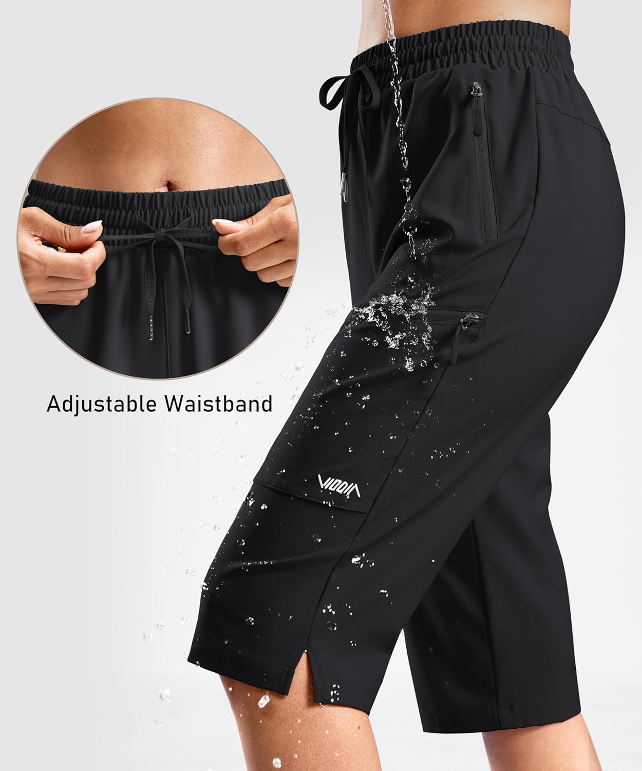 Viodia Women's 15" Hiking Shorts Long Bermuda Cargo Capris Knee Length Lightweight Shorts Quick Dry Elastic Waist for Casual - Image 5