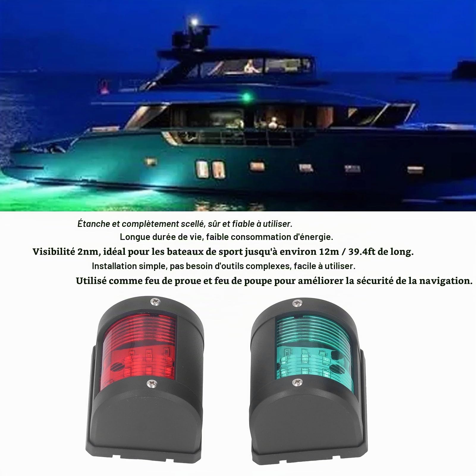 Greensen Feux de Navigation Marins à LED, Kit Rouge et Vert pour Bateau Yacht, Feux de Position et Signalisation