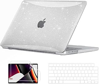 EooCoo Glitter Clear Hard Case for Newest MacBook Pro 16 inch Case Release 2023 2022 2021 Model M2 A2780 M1 Pro M1 Max A2485 with Keyboard Cover, Screen Protector, Sparkly Clear
