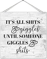 Vista 1 de Divertido letrero de paleta de baño con texto en inglés "It's All Shits Giggles Until Someone Giggles Shits Shits Old Fashioned Wood Wall Hanging