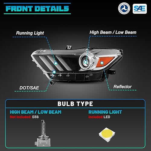 Miniatura 2 de WolfX Faros delanteros para Ford Mustang Coupe y convertible 2015 2016 2017, compatible con Shelby GT350 2016-2020, GT500 2020-2021 OE conjunto de