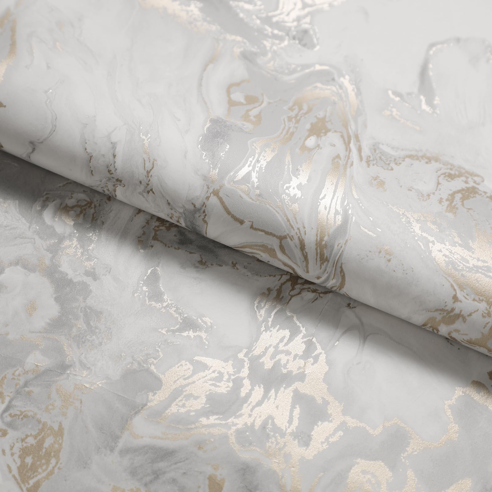 Fiula Luxury Marble Peel and Stick Wallpaper, Silver & Gold Metallic Swirl Self Adhesive Contact Paper, Removable Vinyl Wallpaper for Feature Wall, Bedroom, Living Room & Furniture, 44cm x 300cm