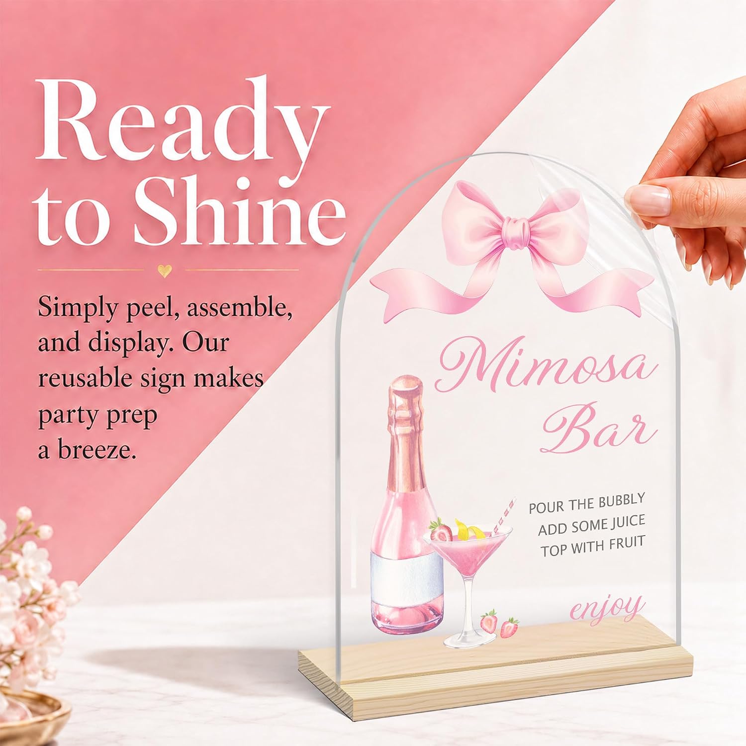 Mimosa Bar Sign, Acrylic Signs With Wood Stand For Gender Reveal Party, Champagne Sign Bubbly Bar, Acrylic Decor With Holder for Baby Shower Party, 03 image 5