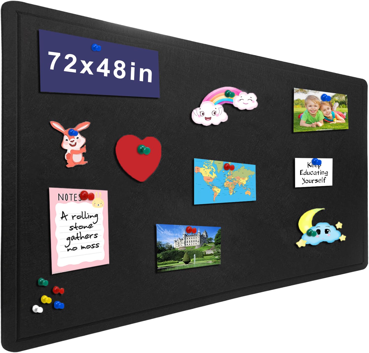 Large Bulletin Board - 72 X 48 Inches Cork Board With 30 Pushpin, 6' X 4' Cork Board For Walls Pin Board, Self-Adhesive Felt Board Vision Board