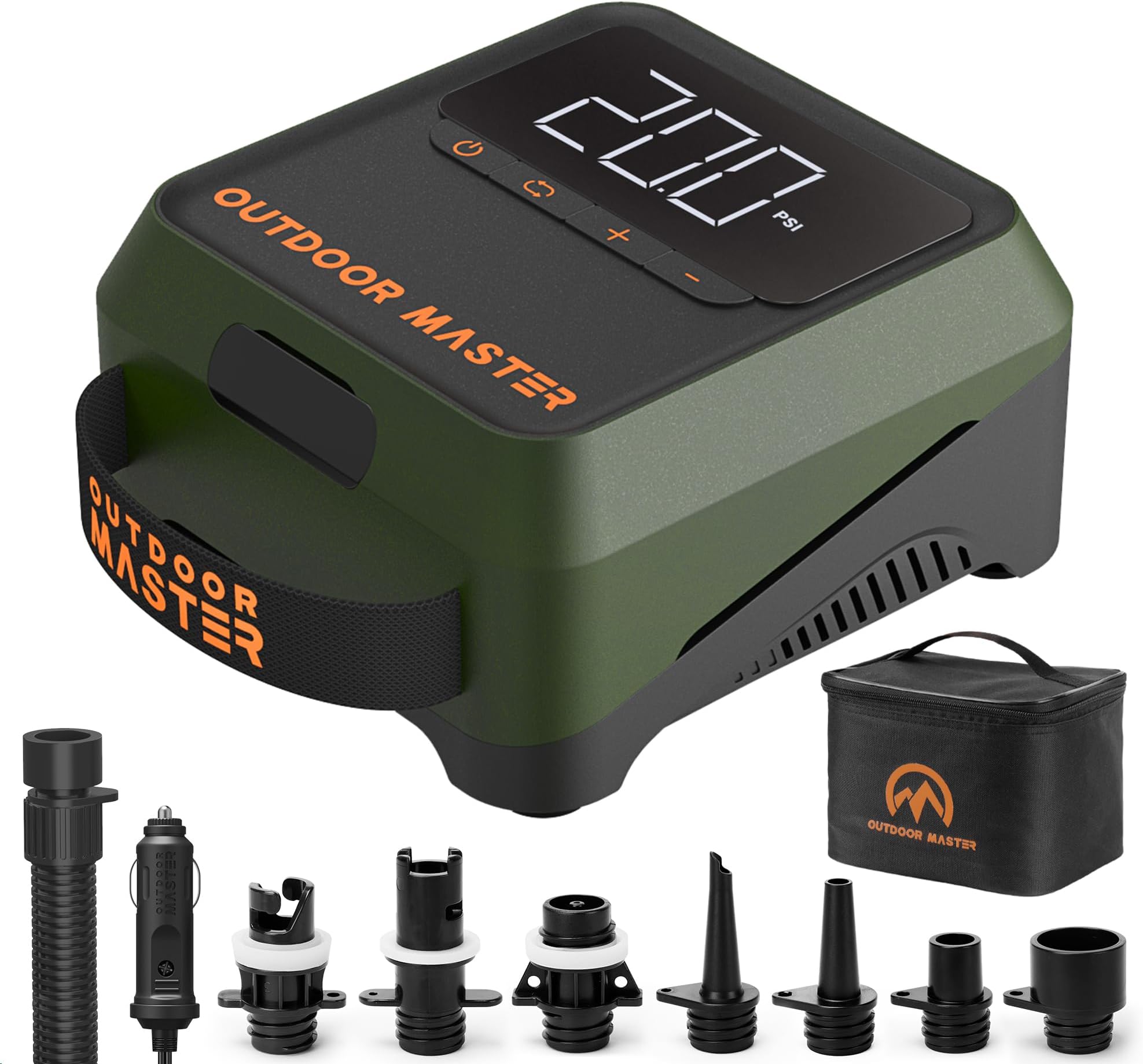 OutdoorMaster 20PSI High Pressure SUP Air Pump, The Cachalot 2 Mini Paddle Board Pump, Intelligent Dual Stage Inflation & Auto-Off, Deflation Function, 12V DC Car Connector for Inflatable SUP Boards