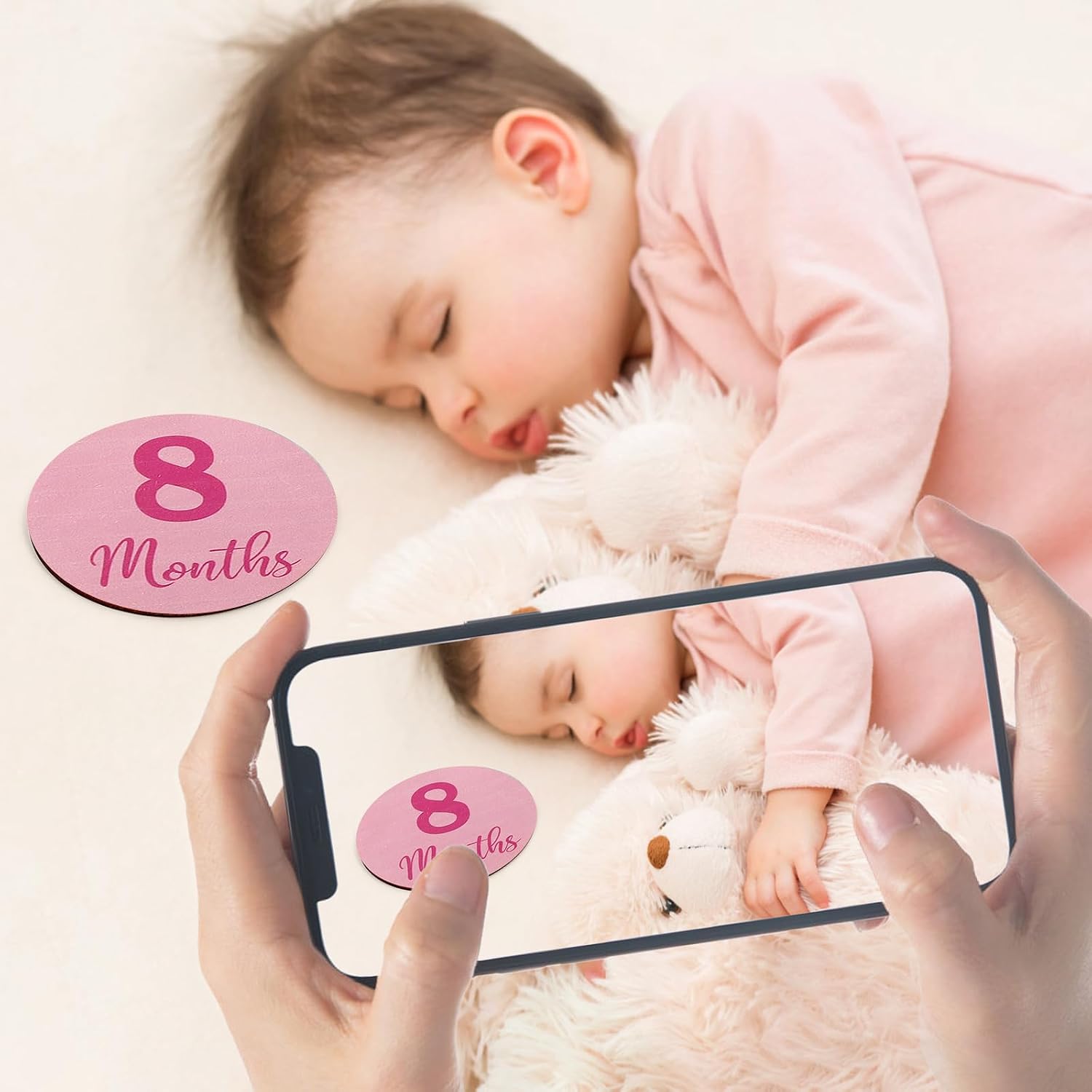 Baby Monthly Milestone Signs - 13 Pack Wooden Baby Milestone Cards for 1-12 Months, Newborn Photography Props with Hello World Discs, Gender Neutral Baby Announcement for Boy Girl Age Shower Gifts