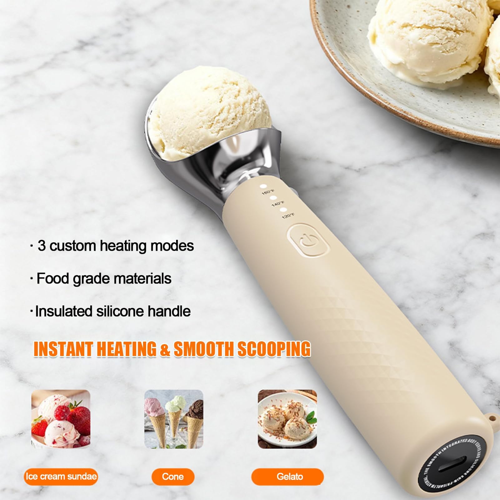 Paletta per gelato riscaldata, con display a LED, controllo della temperatura a 3 velocità, grilletto automatico per gelato e dessert surgelati