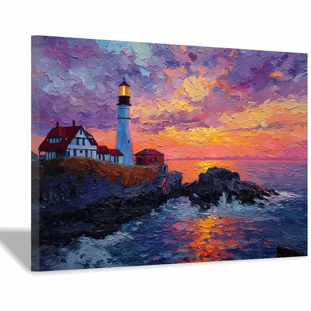 HOQIU Landscape wall art Coastsal Lighthouse Viewss canvas art, art print, house decor, bedroom wall decor above bed, prints for living room.(Multicolor)-60x80cm Framed