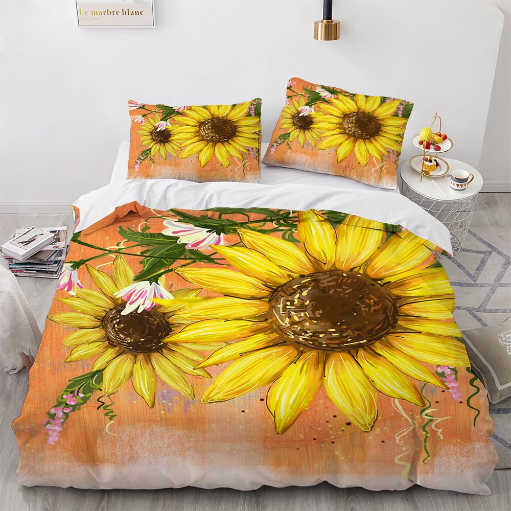 Girasoles Fundas Nordicas Cama 150 Juvenil Flores Funda Nordica Cama 240X220 Funda De Almohada Con Dos 40X75Cm Fibra Extrafina Impresión 3D Funda Nórdica Prevenir Alergia Con Cremallera Suave Y Cómodo