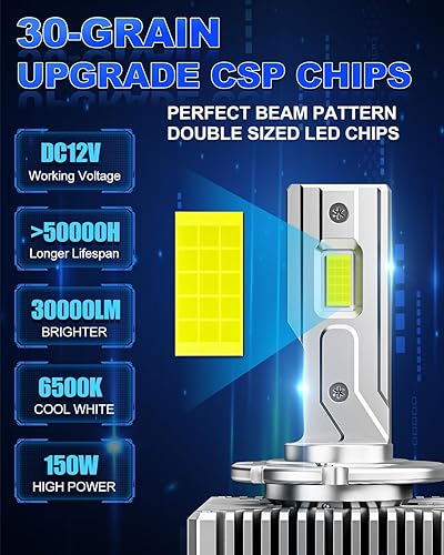 Miniatura 3 de SUPAREE Bombillas LED D1S D1R, 30000 lúmenes, 150 W, 600 % de brillo, Plug and Play, bombillas de repuesto HID, 6500 K blanco frío, paquete de 2