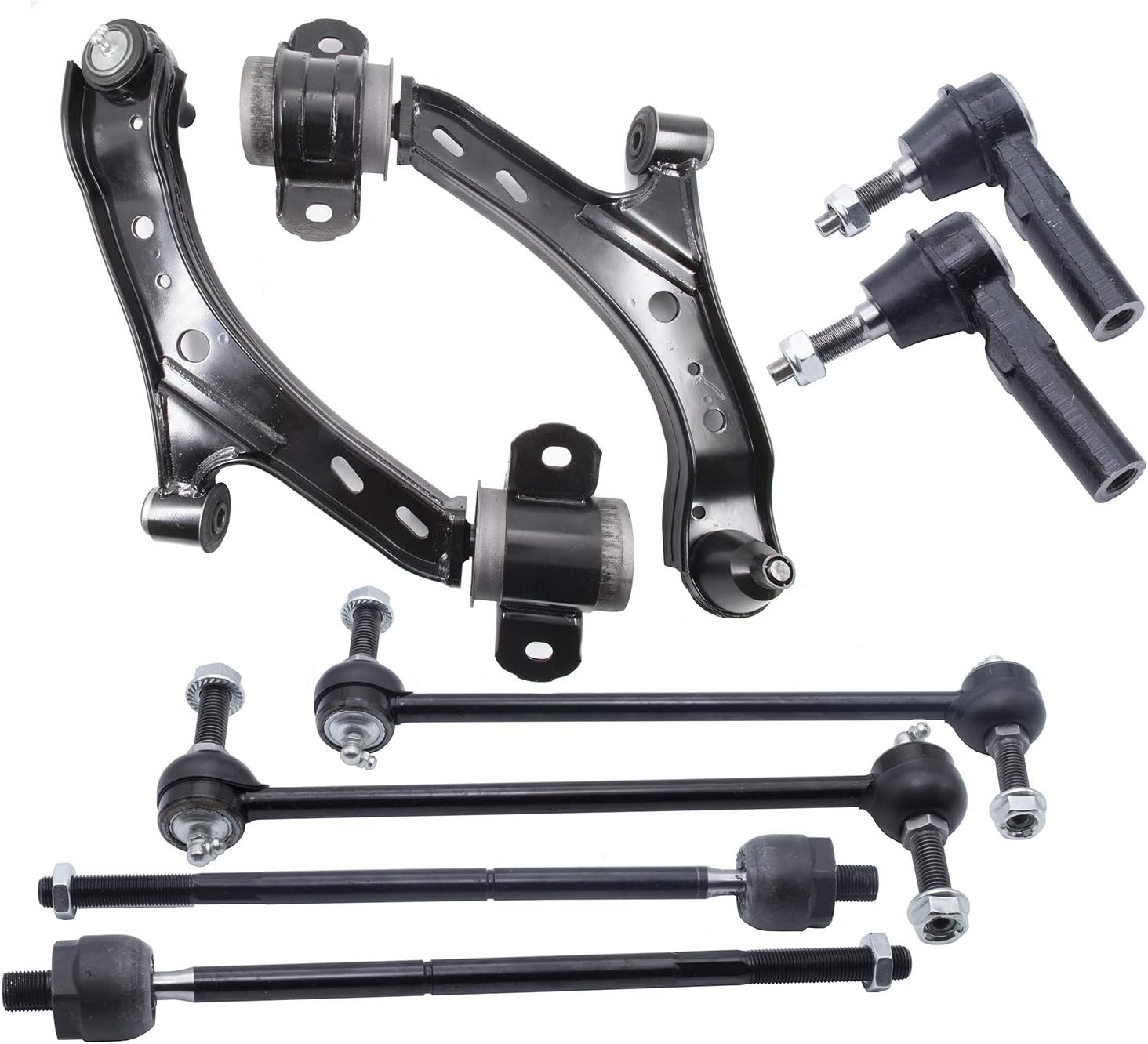 Front Lower Control Arm Suspension Kit 8pcs replacement for Ford Mustang 2005-2010, w/Ball Joints Sway Bar End Links Tie Rod Ends (K80726 K80727 K80899 EV80804 ES80805)