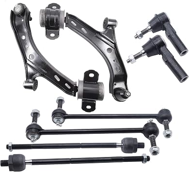 Front Lower Control Arm Suspension Kit 8pcs replacement for Ford Mustang 2005-2010, w/Ball Joints Sway Bar End Links Tie Rod Ends K80726 K80727 K80899 EV80804 ES80805