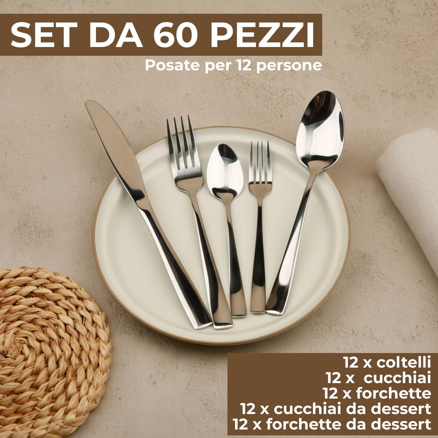 Set posate 6 persone (30 pezzi) con portaposate da cassetto espandibile. Set posate acciaio inox con porta posate cucina cassetto incluso. Set forchette cucchiai e coltelli (60 pezzi)