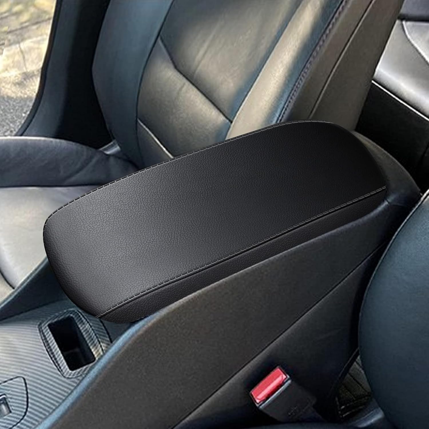 AOMSAZTO Console Covers for 2016-2025 Chevrolet Malibu Armrest Covers for Chevrolet Malibu Black with Black Stiches
