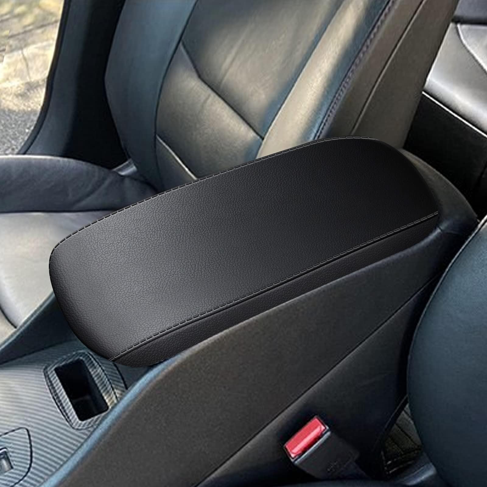 Console Covers for 2016-2025 Chevrolet Malibu Armrest Covers for Chevrolet Malibu Black with Black Stiches
