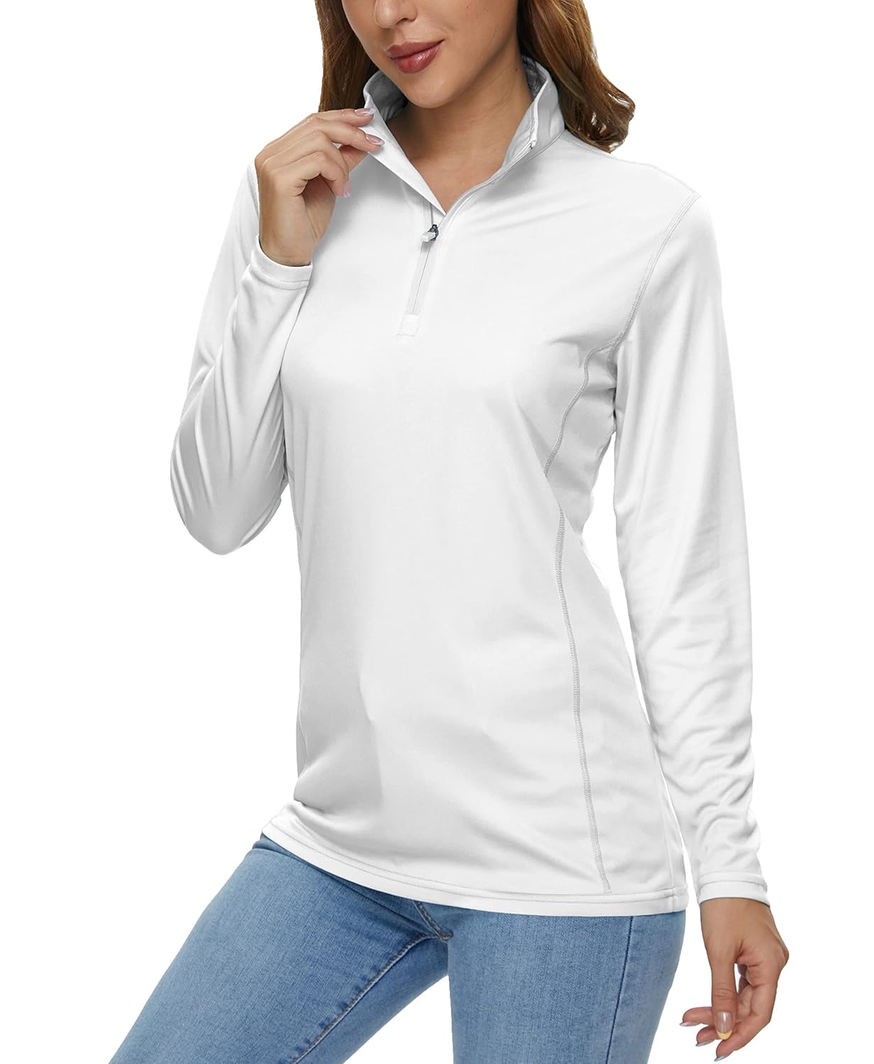 MAGCOMSEN Womens Shirts Long Sleeve 1 4 Zip UPF50 UV Sun Protection Quick Dry Workout Hiking Athletic Shirts