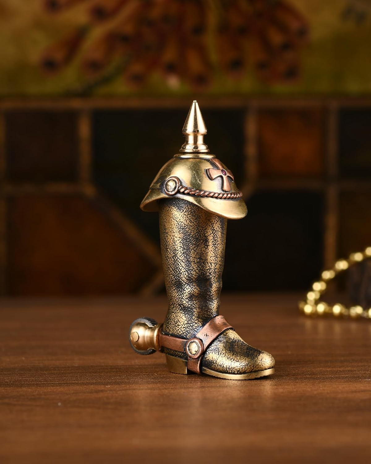 THORENS Knight’s Boot Brass Permanent Match,Creative Vintage EDC Refillable Kerosene Flint Wheel Lighter,Windproof Waterproof Outdoor,Pipe Lighters,Collectible Gift for Men,Christmas & Everyday Carry
