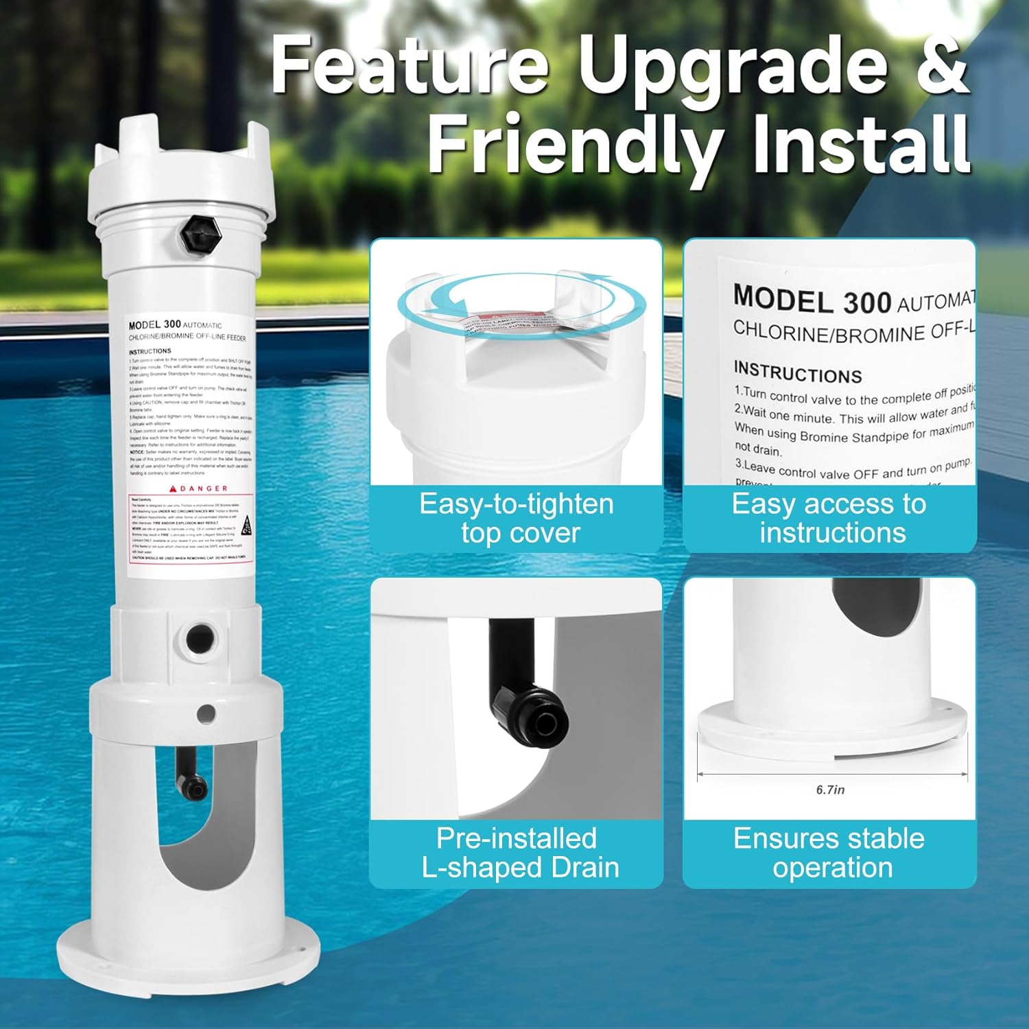 Upgraded R171016 Automatic Pool Chlorinator Replacement for Pentair 300 Rainbow Offline Chlorine/Bromine Feeder, for Inground Pool and Spa, Upgraded Control Valve, Base and Connector Parts